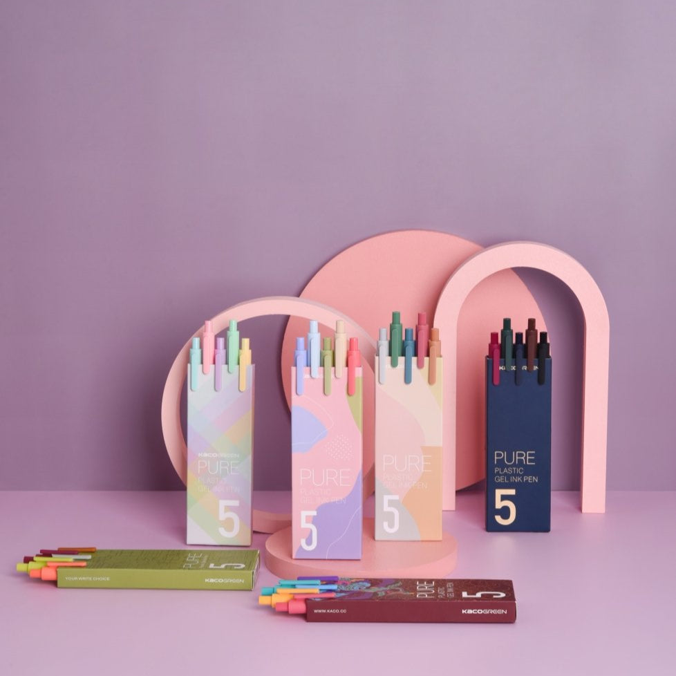 Kaco Pure Macaron Gel Pens - Set of 5 - Assorted colours 0.5mm - SCOOBOO - Pure-Morandi II - Gel Pens