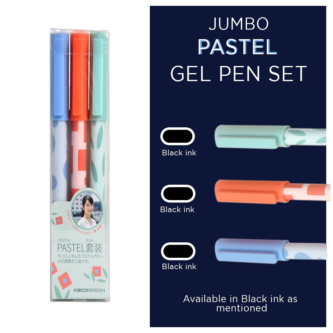 JUMBO Gel Pen Set 0.5mm - SCOOBOO - PASTEL- Black Ink - Pack of 3 - Gel Pens