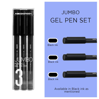 JUMBO Gel Pen Set 0.5mm - SCOOBOO - BLACK- Black Ink - Pack of 3 - Gel Pens