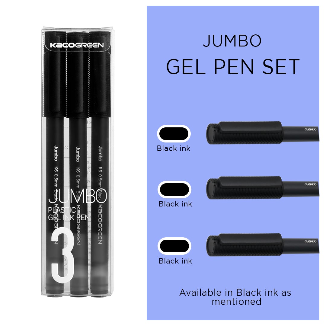 JUMBO Gel Pen Set 0.5mm - SCOOBOO - BLACK- Black Ink - Pack of 3 - Gel Pens