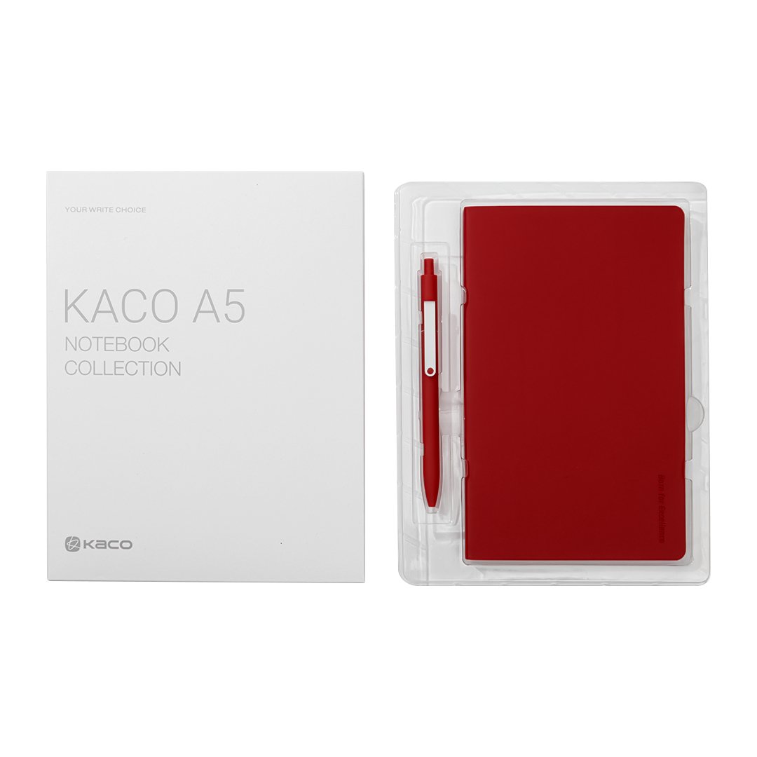 Kaco A5 PU Notebook with Midot Gel Pen Set - SCOOBOO - Kaco A5 Simple Notebook Set White - Ruled