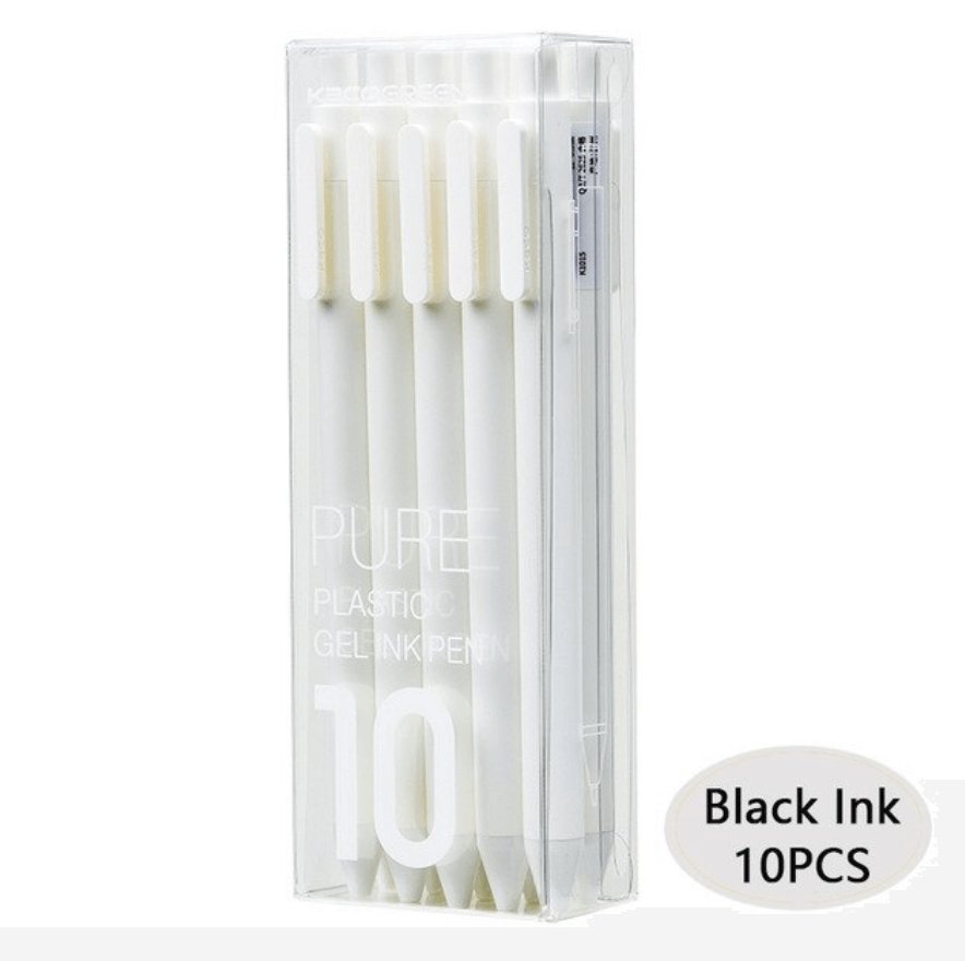 Kaco Pure Gel Pens 0.5mm (Pack of 10) - SCOOBOO - Pure - Black Ink -White - Gel Pens