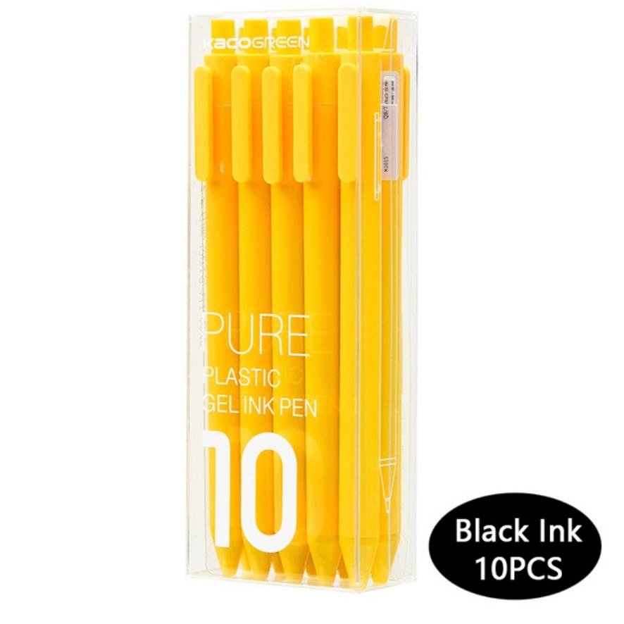 Kaco Pure Gel Pens 0.5mm (Pack of 10) - SCOOBOO - Pure - Black Ink - Yellow - Gel Pens