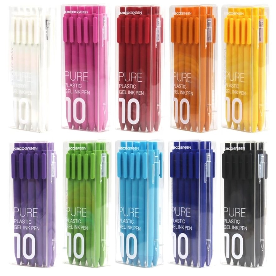 Kaco Pure Gel Pens 0.5mm (Pack of 10) - SCOOBOO - Pure - Black Ink -Black - Gel Pens