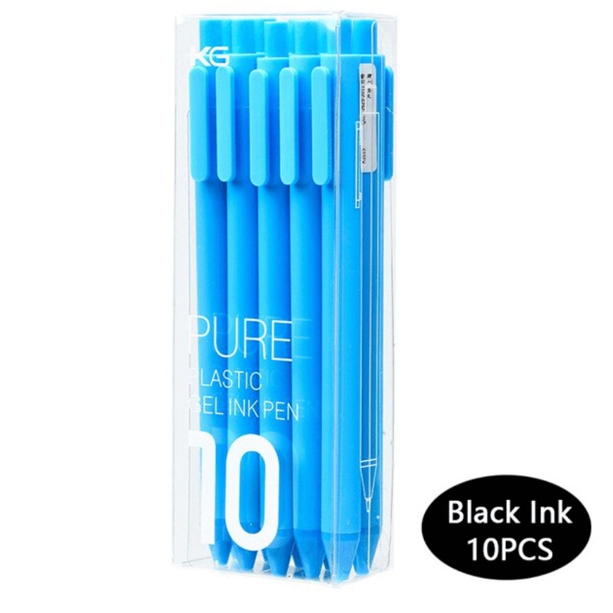 Kaco Pure Gel Pens 0.5mm (Pack of 10) - SCOOBOO - Pure - Black Ink - Sky Blue - Gel Pens