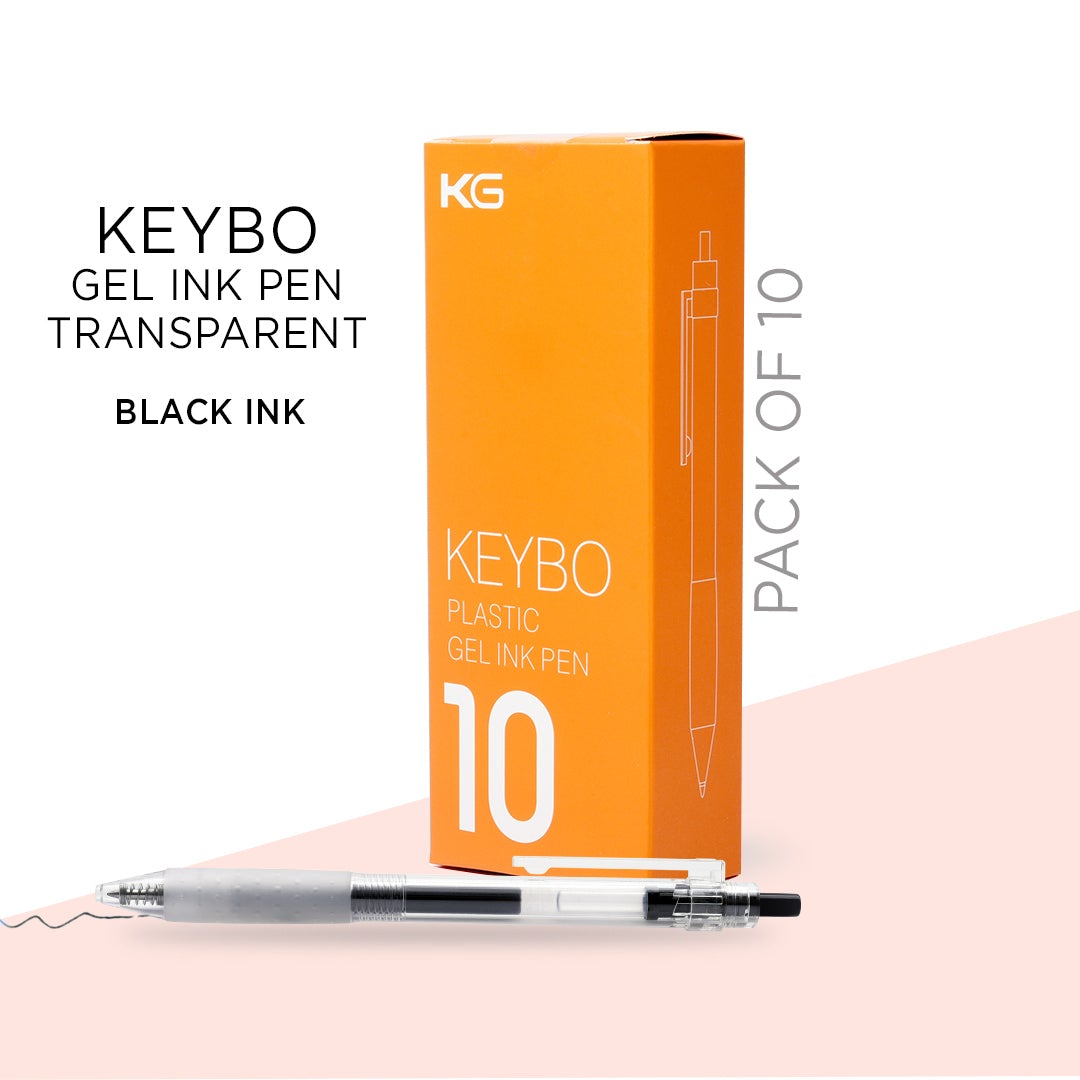 KEYBO GEL INK PEN TRANSPARENT 0.5mm-PACK OF 10 - SCOOBOO - KEYBO Black 0.5mm-1 - Gel Pens