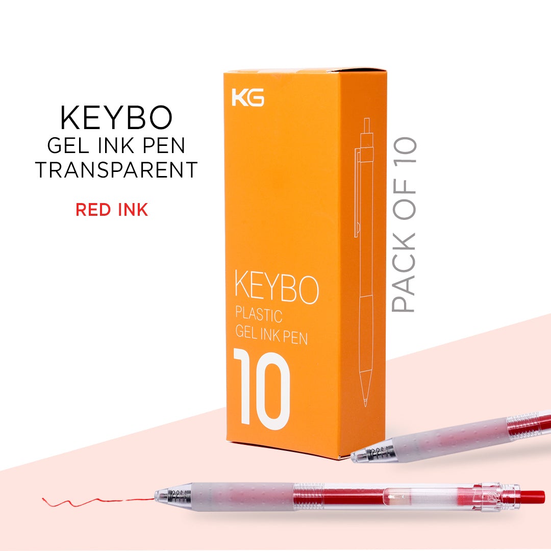 KEYBO GEL INK PEN TRANSPARENT 0.5mm-PACK OF 10 - SCOOBOO - KEYBO Red 0.5mm-2 - Gel Pens